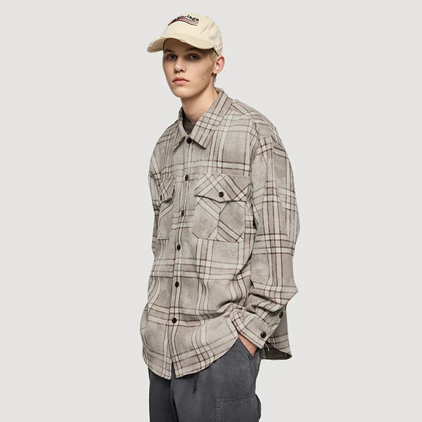 Y2K Distressed Oversize Pocket Long Sleeve Shirt