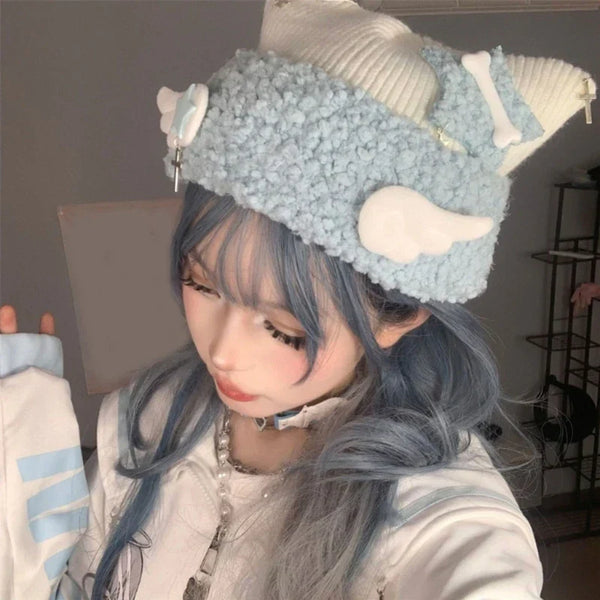 Soft Girl Kawaii Wing Knitted Beanie