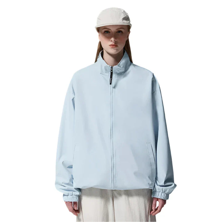 Reversible Stand Collar Plaid Jacket Blue S - VILIVAUN