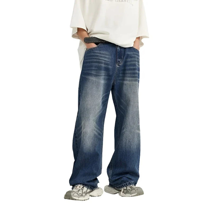 Retro Ripped Wide-Leg Denim Jeans     - VILIVAUN