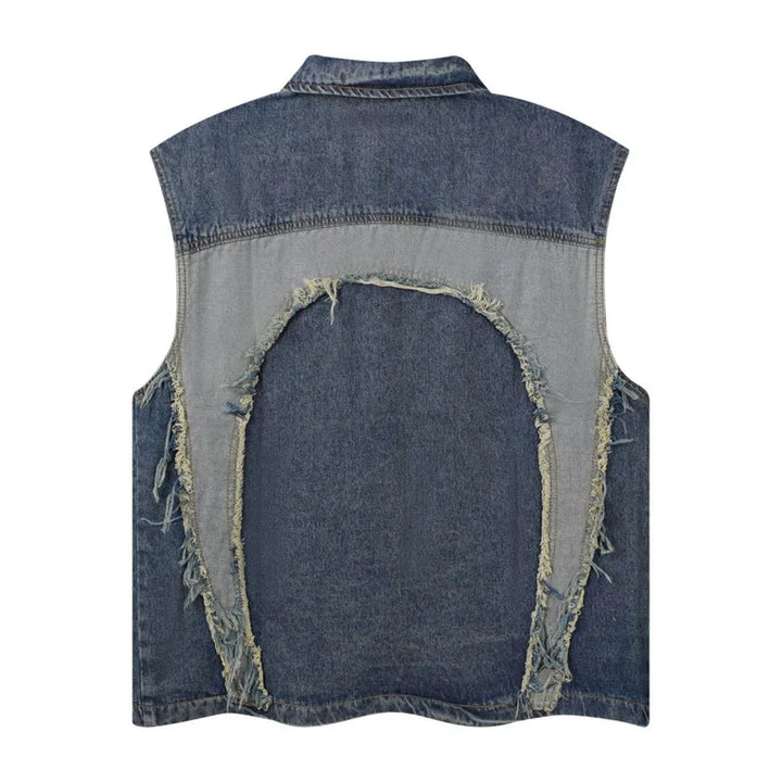 High Street Washed Raw Edge Denim Vest     - VILIVAUN