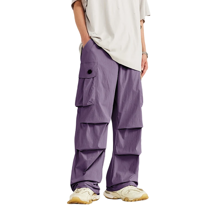 Trendy Loose Fit Cargo Pants  Grey purple S  - VILIVAUN