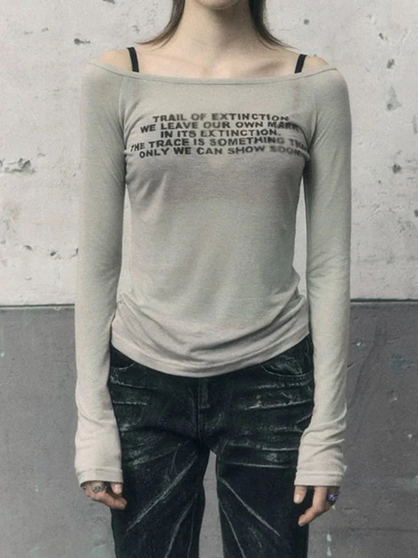 Gothic Vintage Letter Print Slim T-Shirt