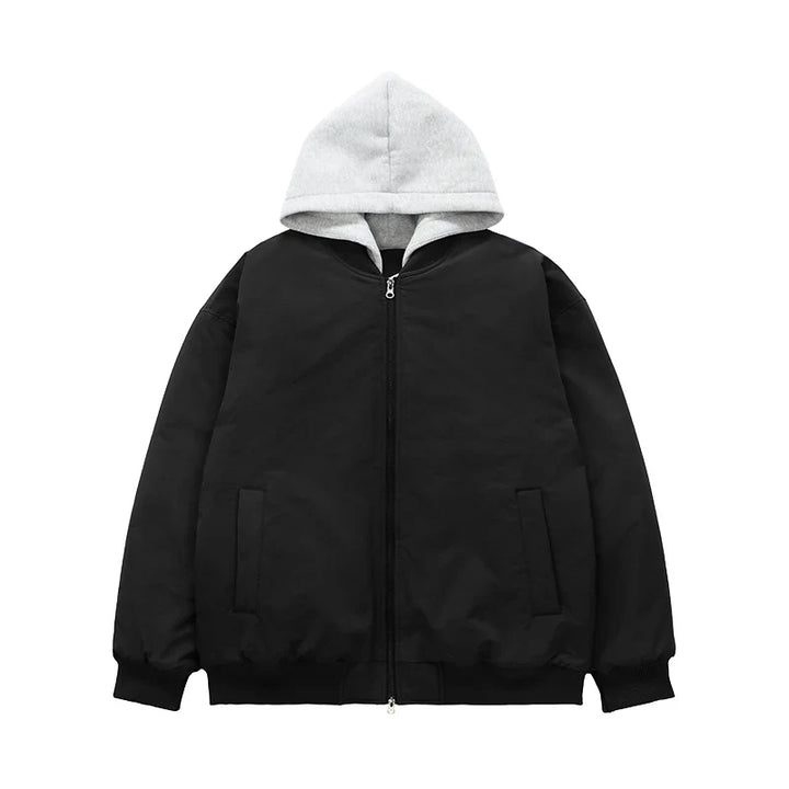 Detachable Hooded Bomber Padded Jacket Black S - VILIVAUN
