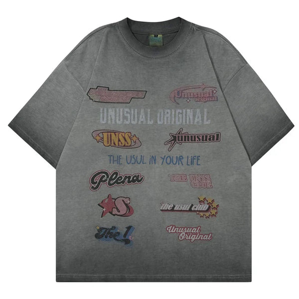 Retro Letter Print Gradient Color T-Shirt