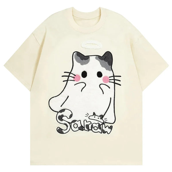 Y2K Cute Cartoon Cat T-Shirt  Apricot S  - VILIVAUN