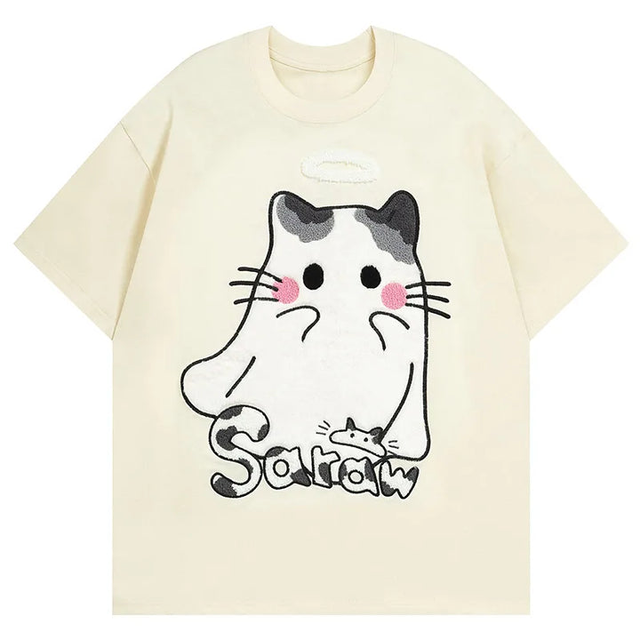 Y2K Cute Cartoon Cat T-Shirt  Apricot S  - VILIVAUN