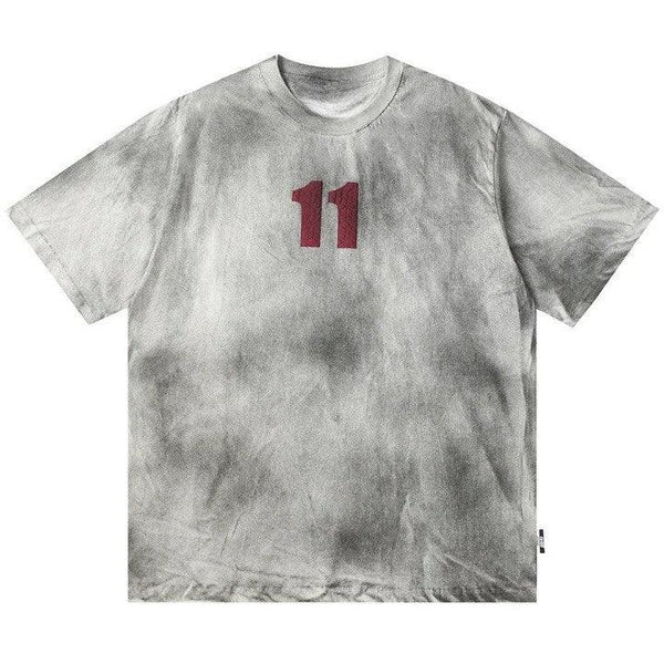 Y2K Dirty 11 Oversized T-Shirt  Gray M  - VILIVAUN