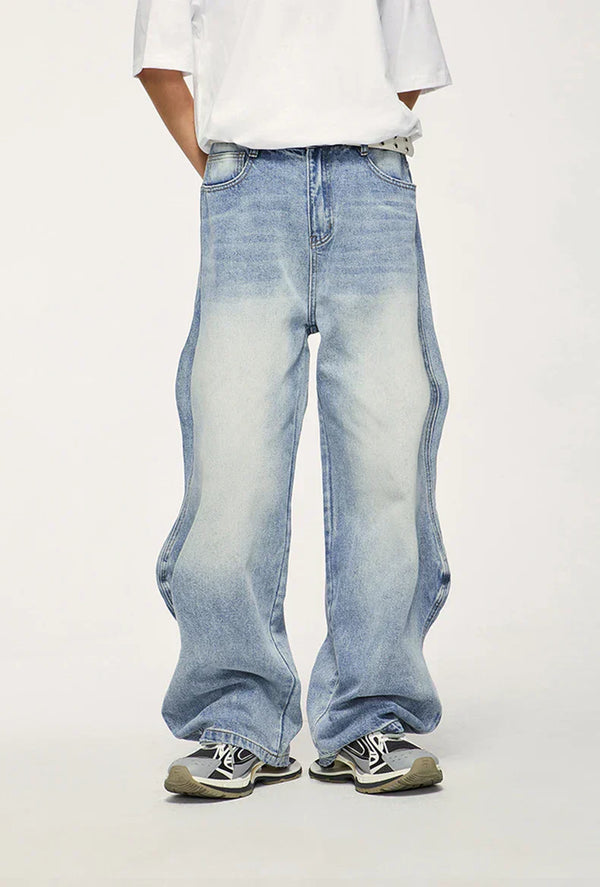 Y2K Washed Blue Denim Wide-Leg Jeans