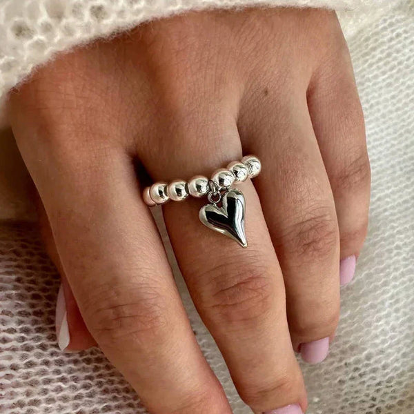 Handmade Beaded Love Heart Pendant Rings