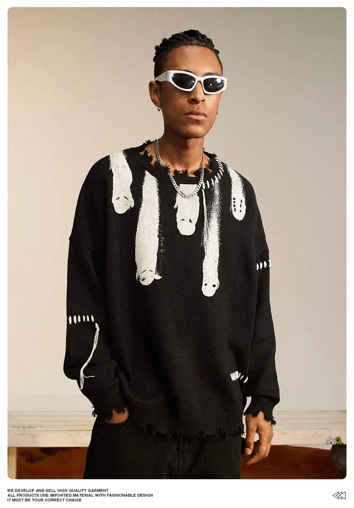 Y2K Ghost Knitted Sweater     - VILIVAUN