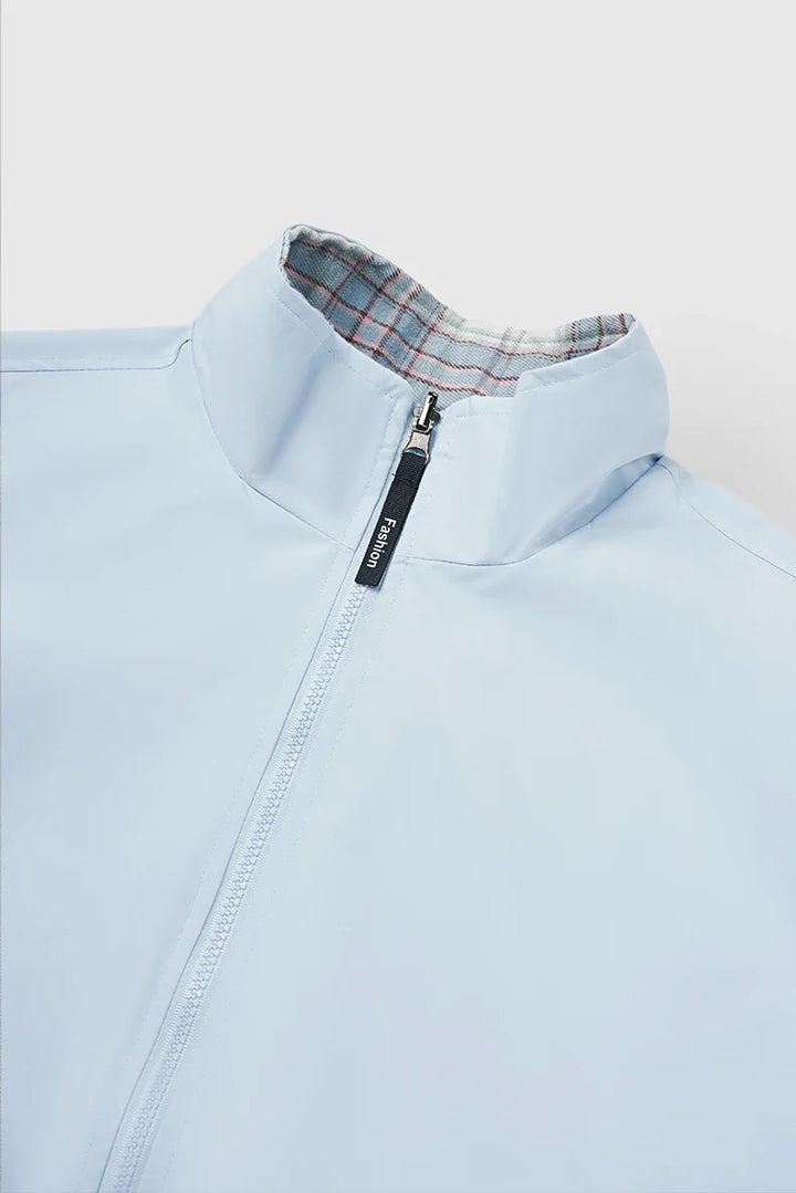 Reversible Stand Collar Plaid Jacket - VILIVAUN