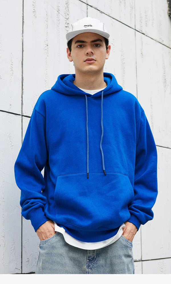 Solid Color Blue Autumn Hoodie
