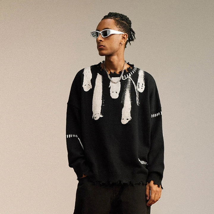 Y2K Ghost Knitted Sweater     - VILIVAUN