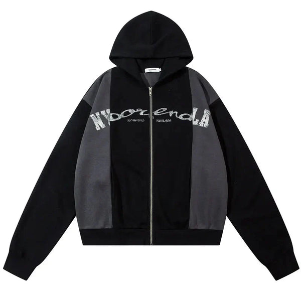 Y2k Zipper Striped Hoodie Black M - VILIVAUN