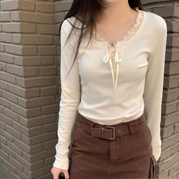 Slim Fit Velvet Lace Patchwork Top