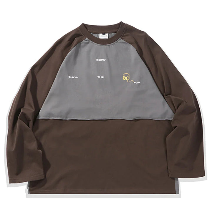 Patchwork Streetwear Light Sweater brown S - VILIVAUN