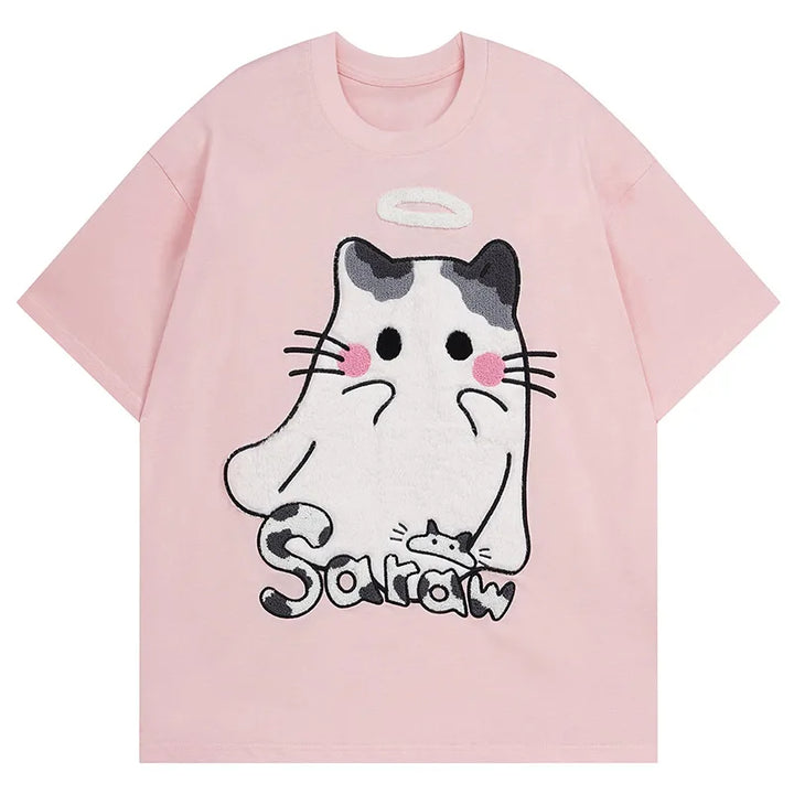 Y2K Cute Cartoon Cat T-Shirt  Pink S  - VILIVAUN