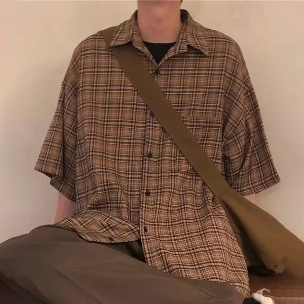Plaid Loose Vintage Short Sleeve Shirt