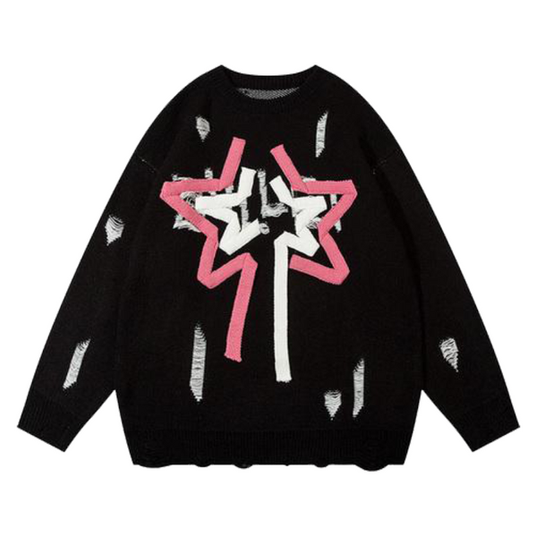 Y2K Shining Ripped Star Sweater     - VILIVAUN