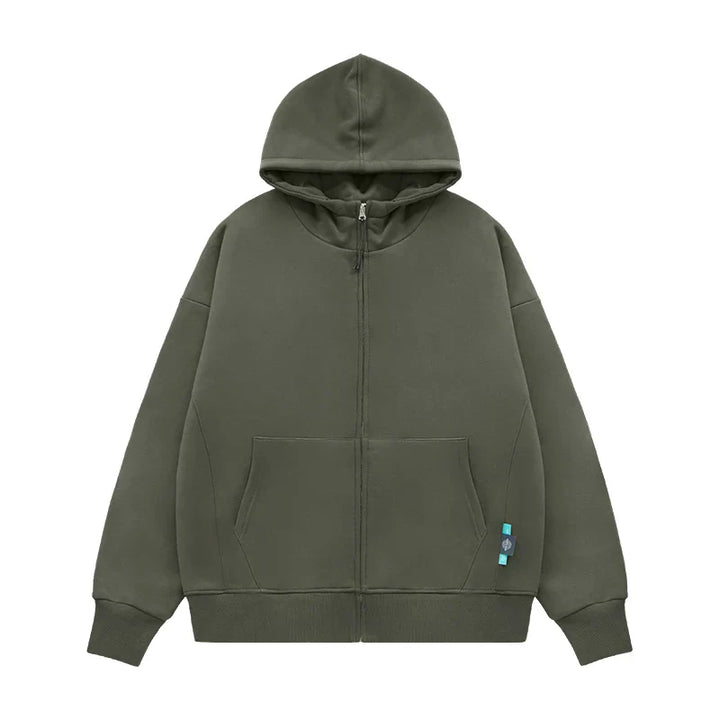 Heavy Weight Fleece Zipper Hoodie  Charcoal green S  - VILIVAUN