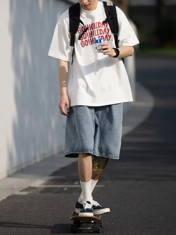 Y2K Vintage Blue Denim Oversized Jort     - VILIVAUN