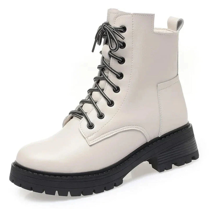 Winter Leather Women's Snow Boots  beige wool 35  - VILIVAUN