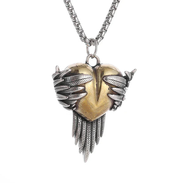 Retro Angel Wings Heart Pendant Necklace