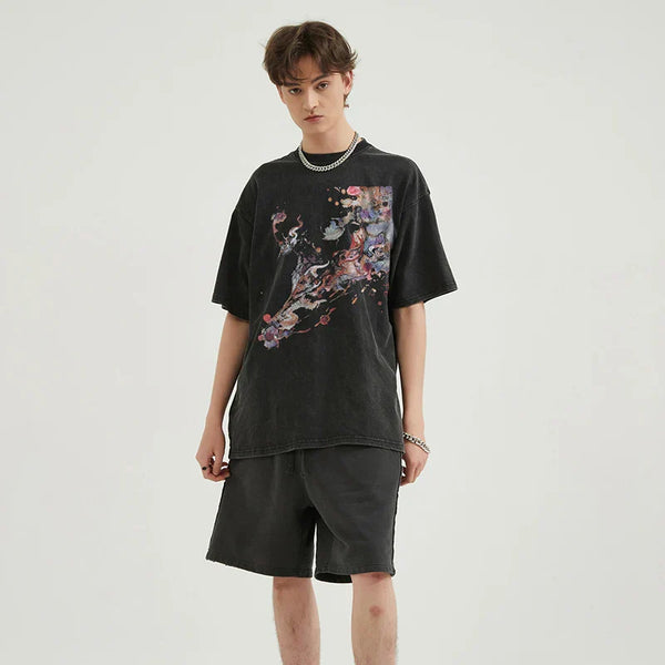 Washed Graphic Print Hip Hop T-Shirt
