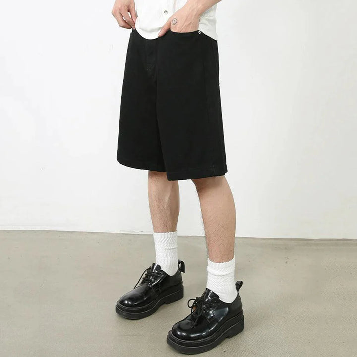 Black Wide Leg Loose Denim Jort     - VILIVAUN