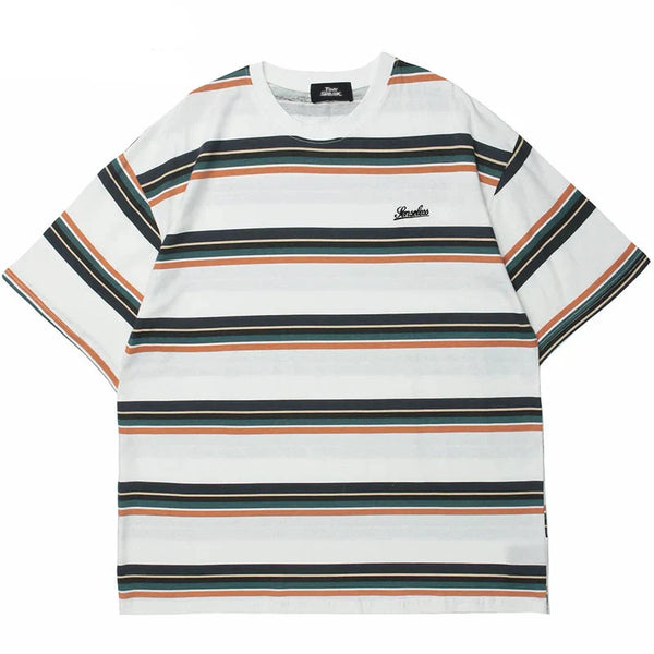 Bold Striped Print Cotton T-Shirt