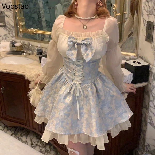 Coquette Bow Floral Vintage Mini Dress