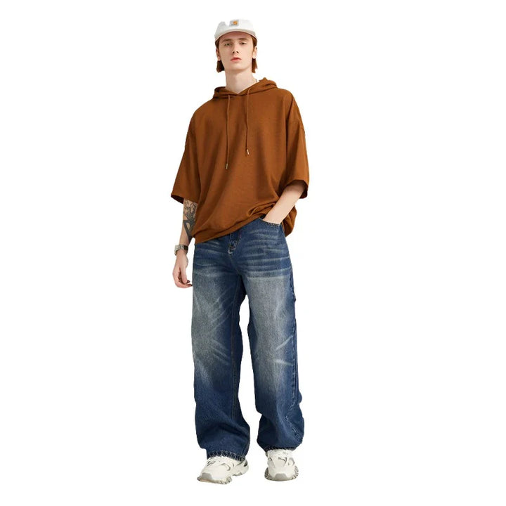 Retro Ripped Wide-Leg Denim Jeans     - VILIVAUN