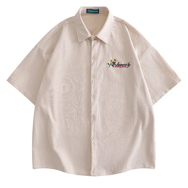 Vintage Striped Corduroy Embroidered Shirt