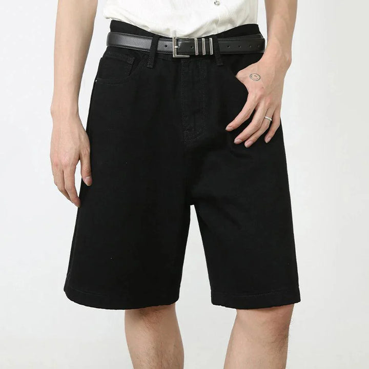 Black Wide Leg Loose Denim Jort     - VILIVAUN