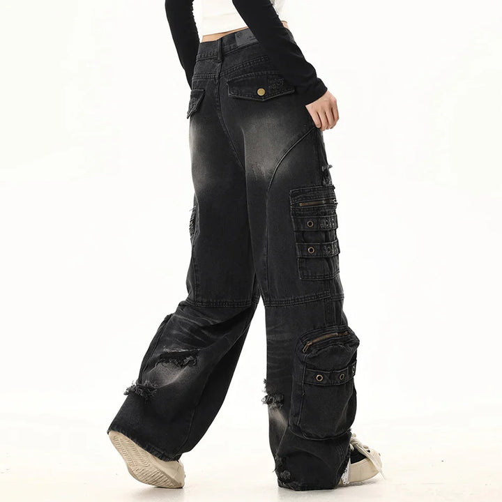 Vintage Multi-Pocket Jeans     - VILIVAUN
