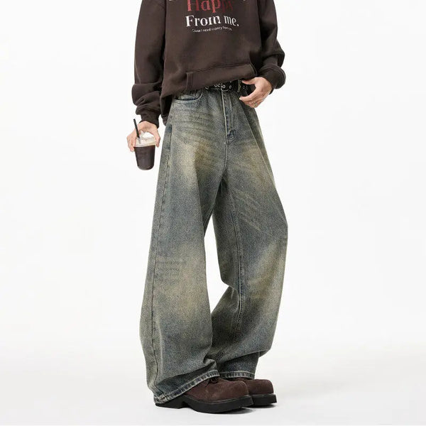 Vintage Distressed Denim Wide Leg Jeans