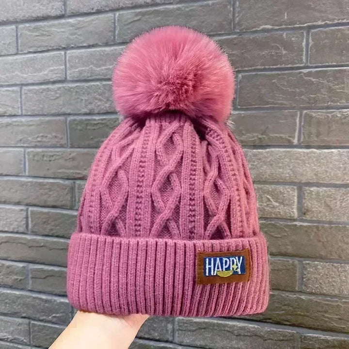 Winter Thick Fur Ball Knitted Beanie  Rose   - VILIVAUN