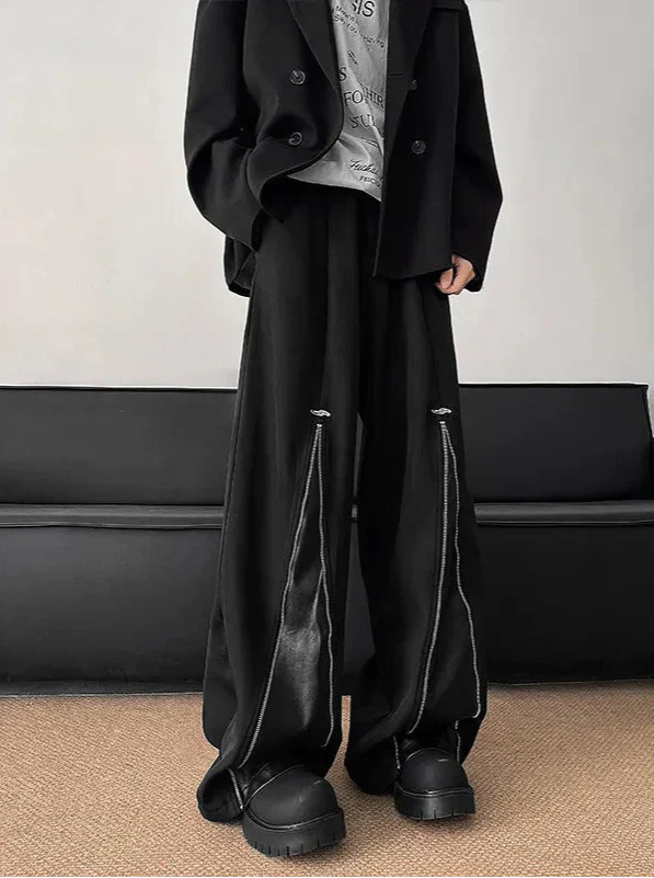 Trendy Zipper Patchwork Wide Leg Pants