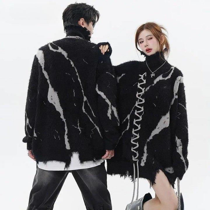 Zebra Ripped Sweater sweater    - VILIVAUN