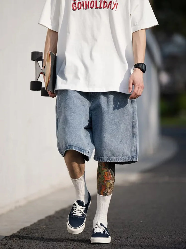 Y2K Vintage Blue Denim Oversized Jort     - VILIVAUN