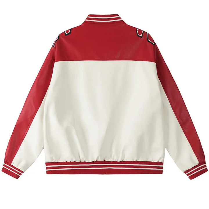 Y2k Contrast Color Leather Jacket     - VILIVAUN