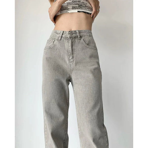 High Waist Grey Denim Women's Jeans