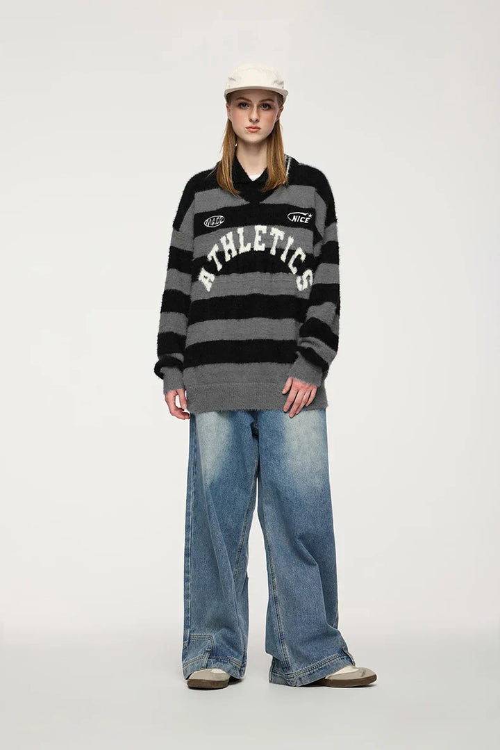 Wide Striped Jacquard Fit Sweater - VILIVAUN