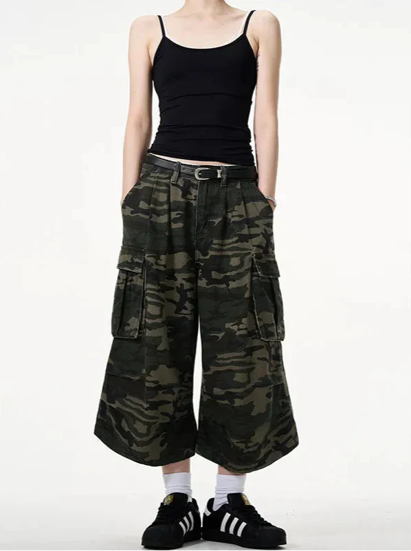 Vintage Camouflage High Waist Denim Shorts