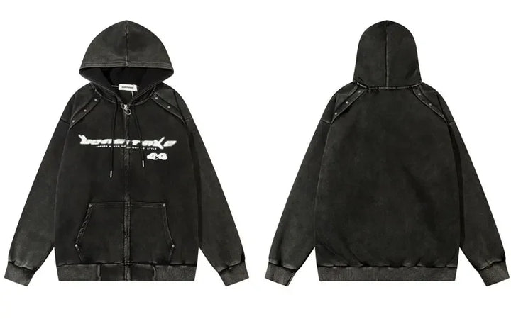 Y2k Vintage Washed Acid Hoodie Black M - VILIVAUN