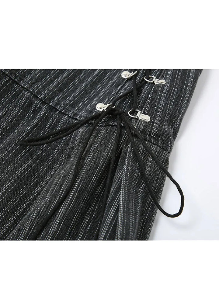 Y2K Stripe Bandage Mini Skirt     - VILIVAUN
