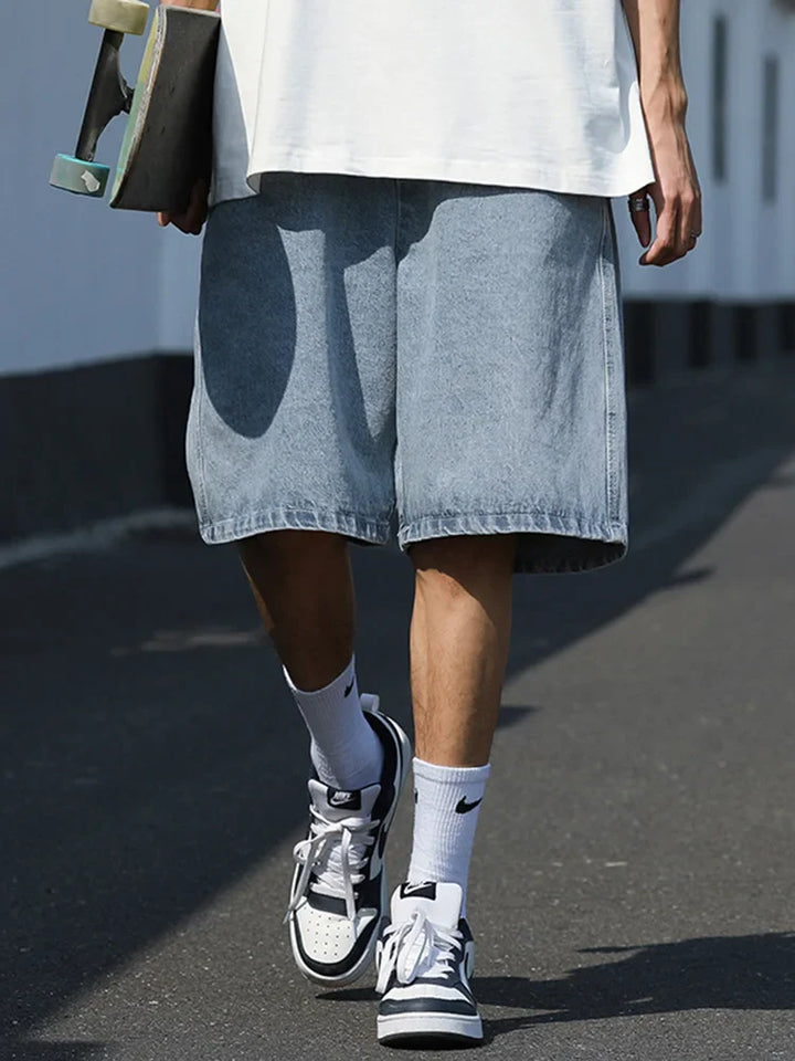 Y2K Vintage Blue Denim Oversized Jort     - VILIVAUN