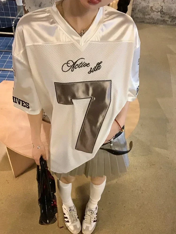 Y2K Silvery Oversize Hip Hop Graphic T-Shirt