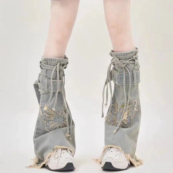 Retro Butterfly Denim Y2K Leg Cover